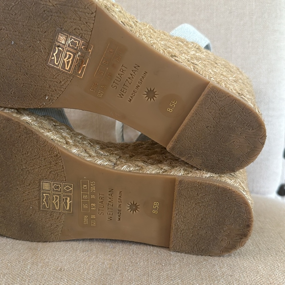 Stuart Weitzman Women’s Playa Espadrille Wedge Bow Sandals Blue Tan Size 8.5 - Picture 10 of 10